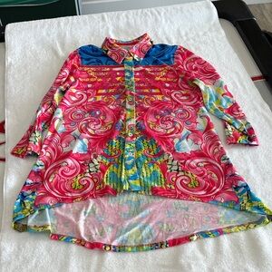 Patchington Multicolor Pink Blue Floral Swirl Button-Up Top